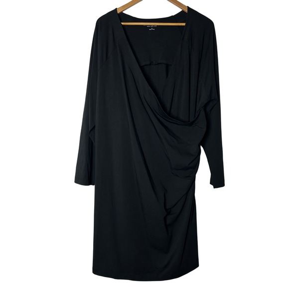 Soft Surroundings Size 1X Black Long Sleeve Draped Dress Plus Size Cotton Blend - Picture 1 of 8